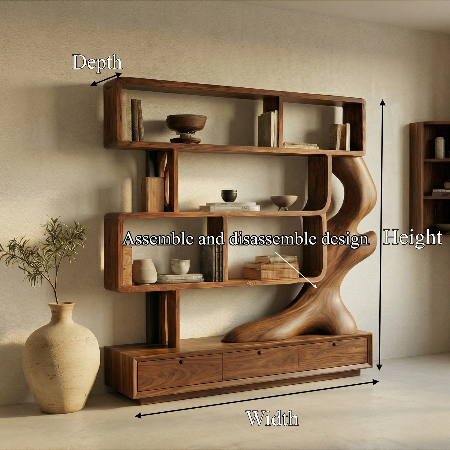 Contemporary Wooden Bookcase With Storage For Living Room