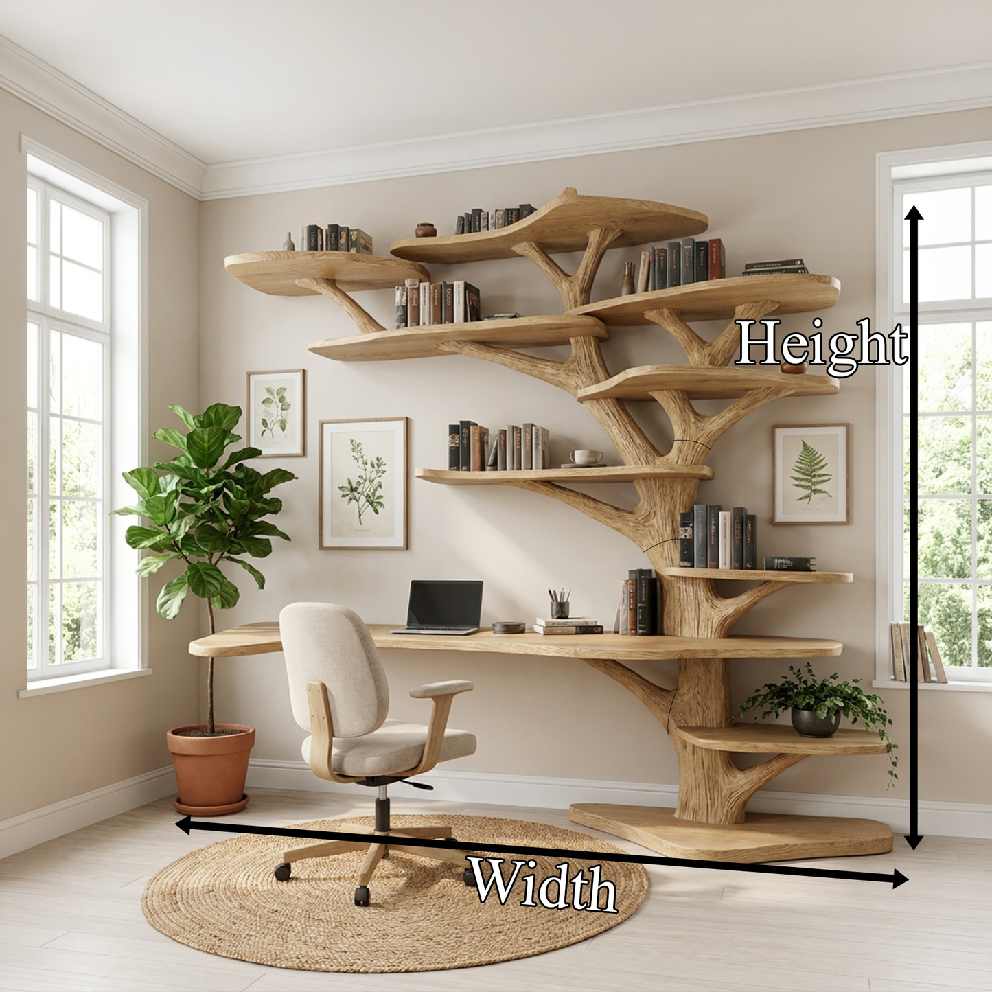 Rustic Tree Bookshelf Desk Home Office Or Study Room