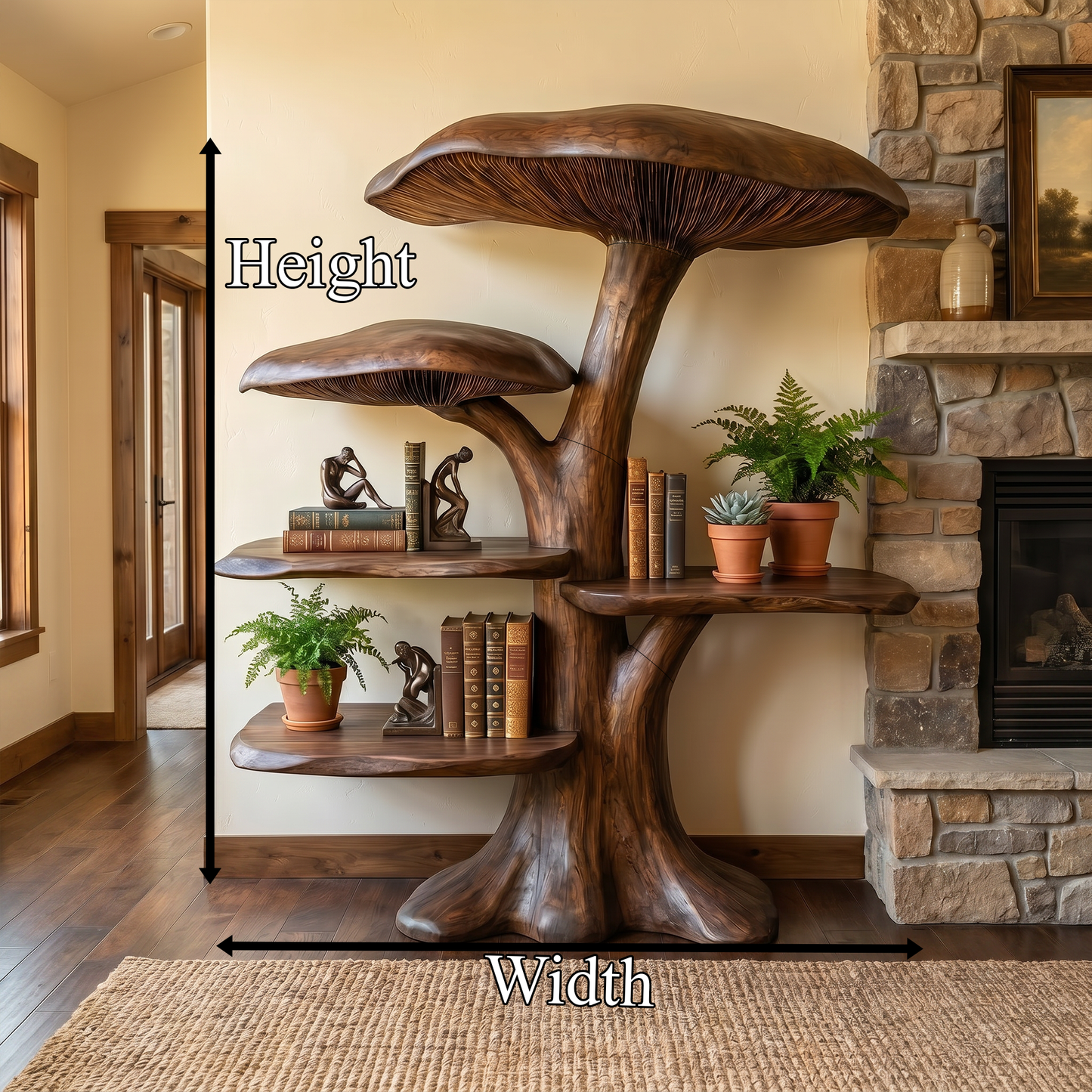 Organic Mushroom Shelf With Sculptural Solid Wood Form For Living Room