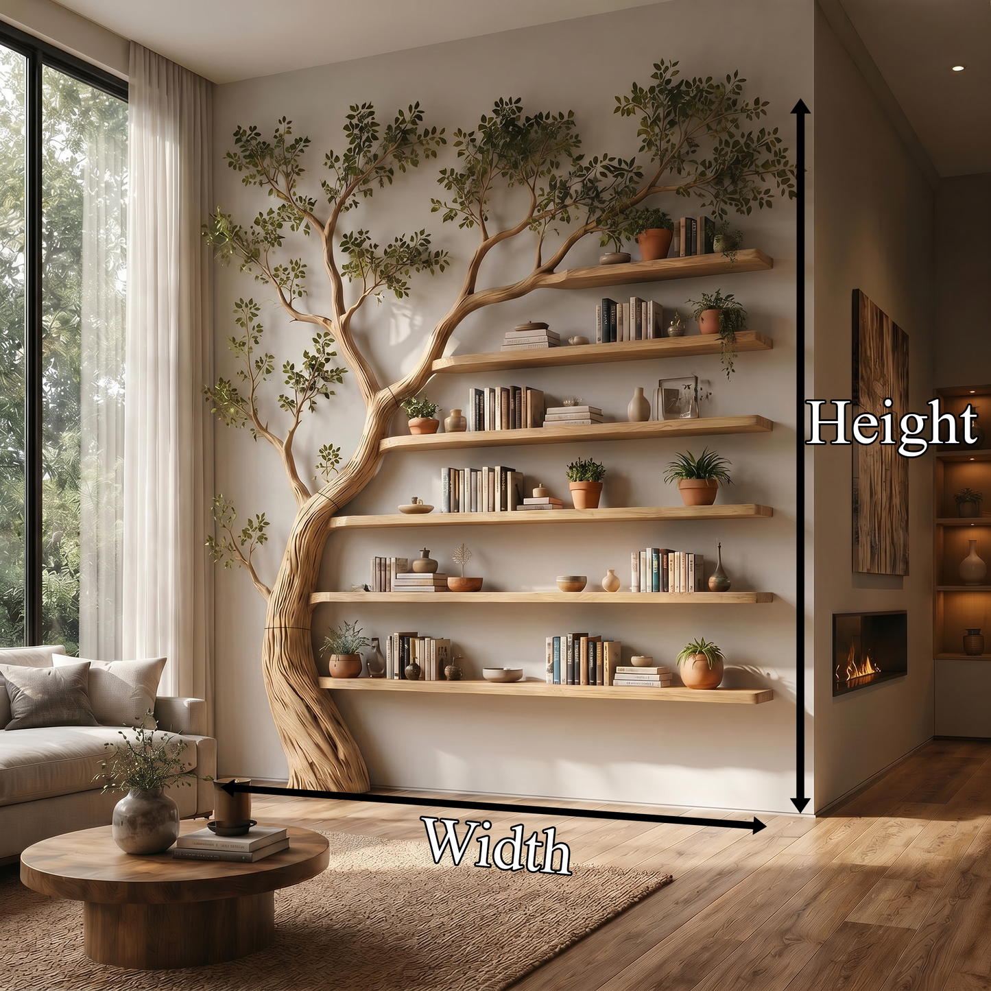 Rustic Tree Display Shelf Modern Living Room