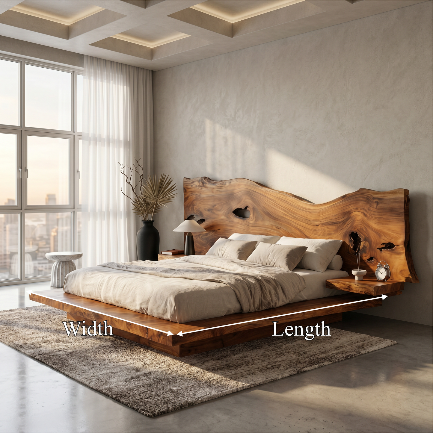 Modern Solid Wood Bed Frame With Floating Platform Design For Bedroom