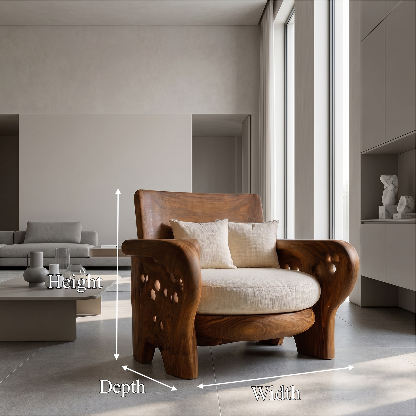 Nature Inspired Wooden Lounge Chair For Living Room
