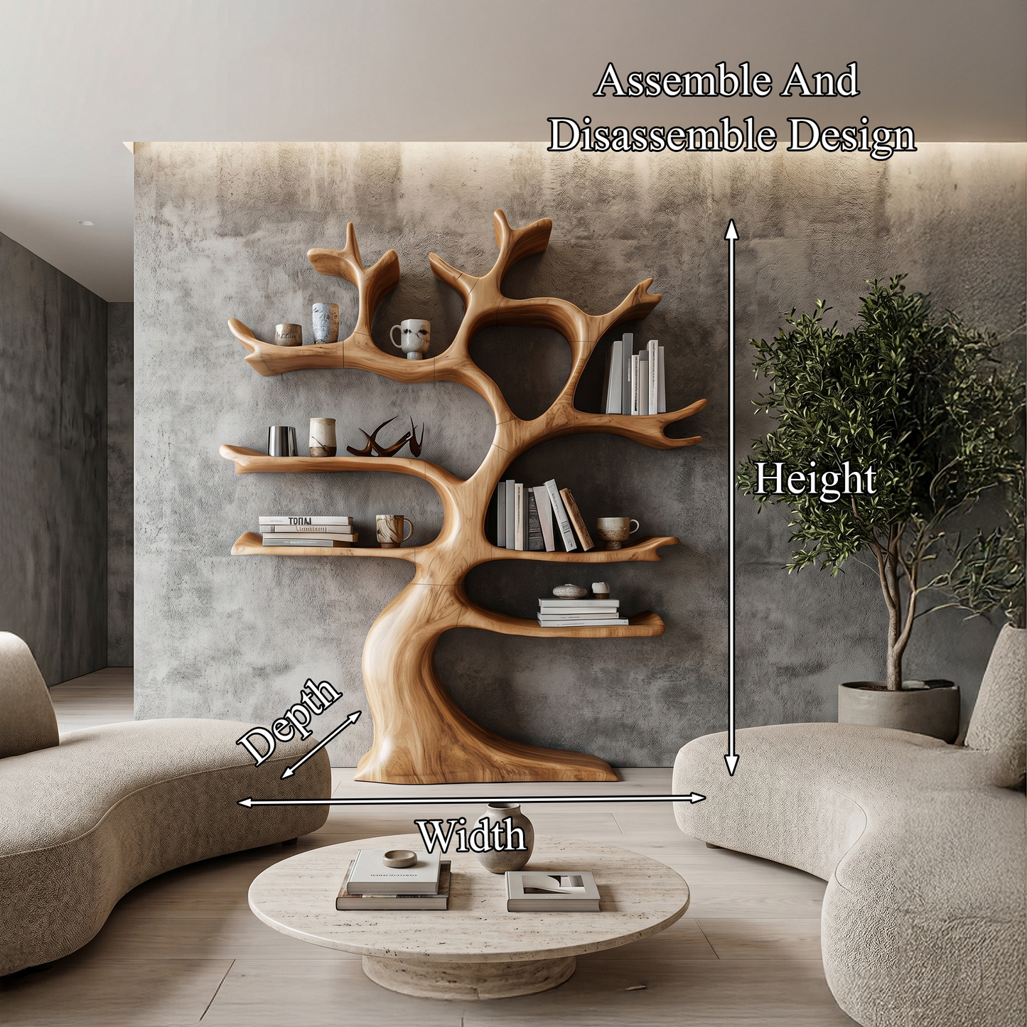 Organic Modern Tree Wall Shelf With Branch Inspired Storage For Living Room