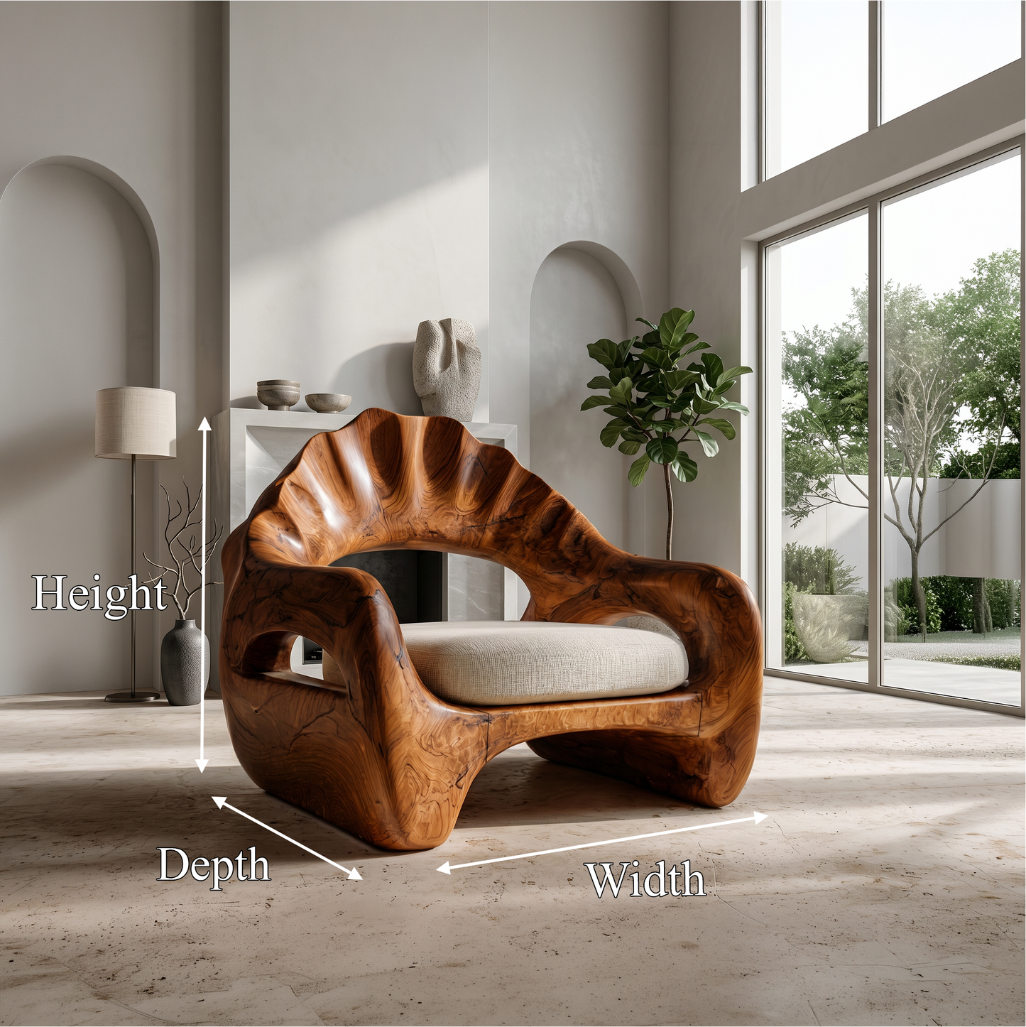 Sculptural Lounge Chair With Handcrafted Wooden Structure For Living Room