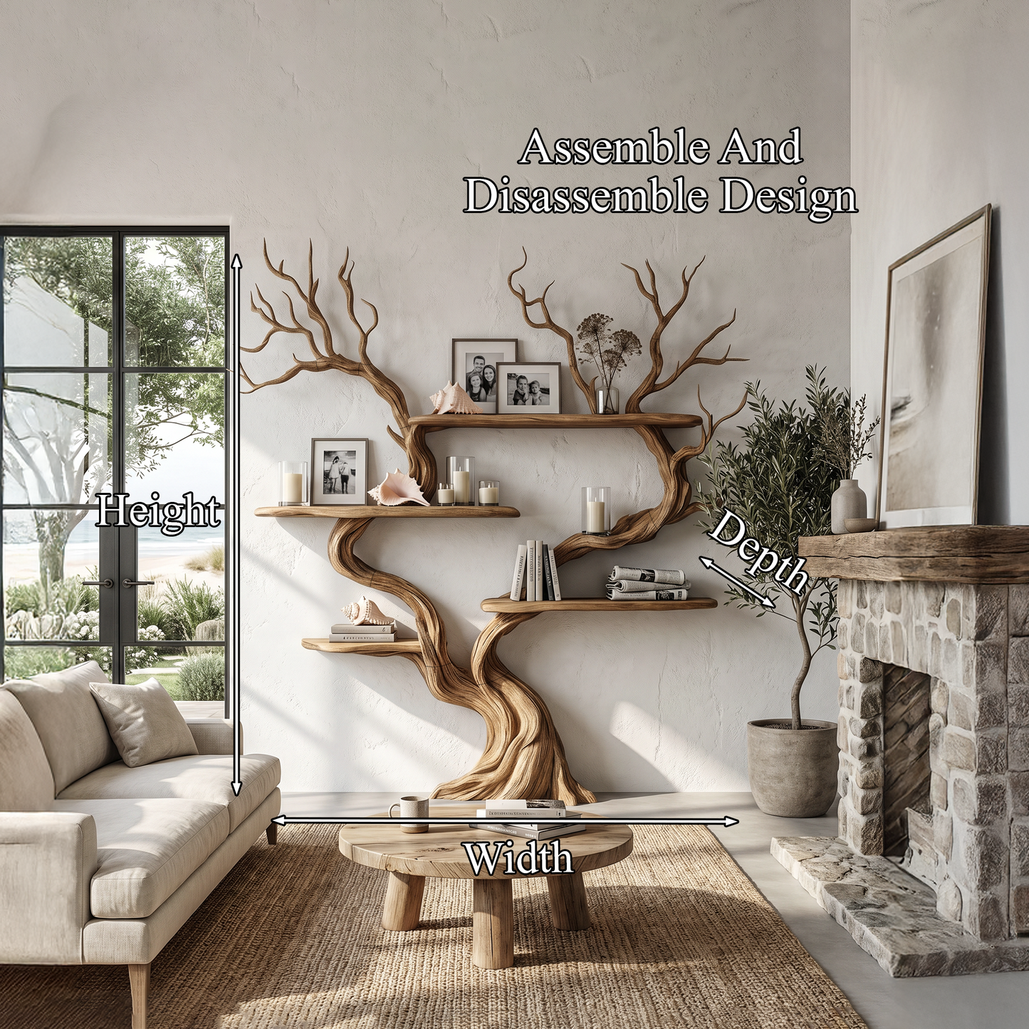 Organic Tree Wall Shelf With Multi Tier Display Shelves For Home