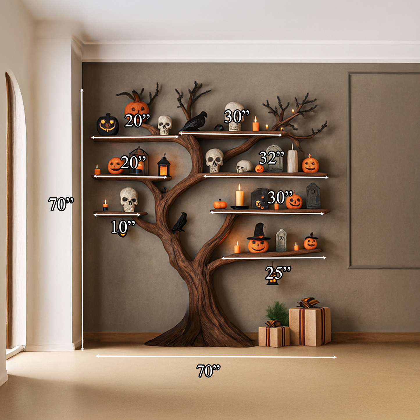 Rustic Tree Bookcase Entryway Halloween