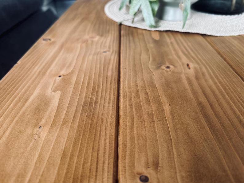 Handcrafted wooden coffee table in oiled oak, living room table, beam construction timber, rustic, country style, industrial, solid wood, upcycled