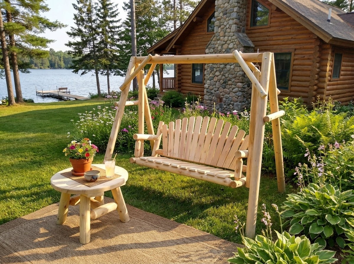Rustic Log Swing Set - Cedar Creek Rustic Furniture
