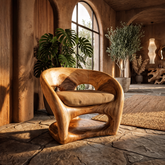 Nature Inspired Armchair Artistic Curved Wood Design For Living Room