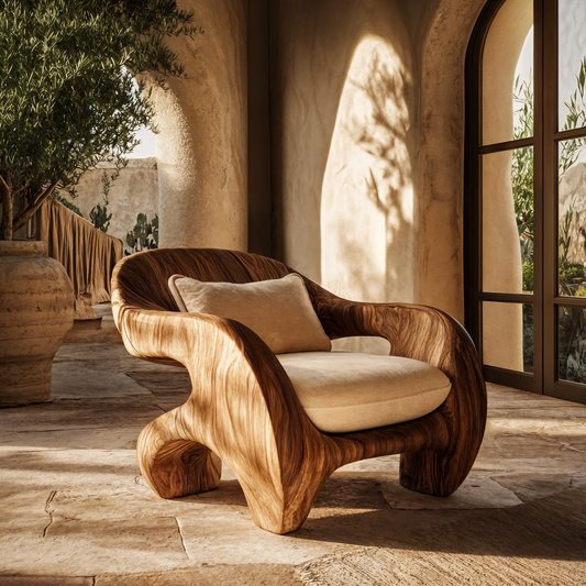 Organic Armchair Sculptural Wood Frame Design For Living Room