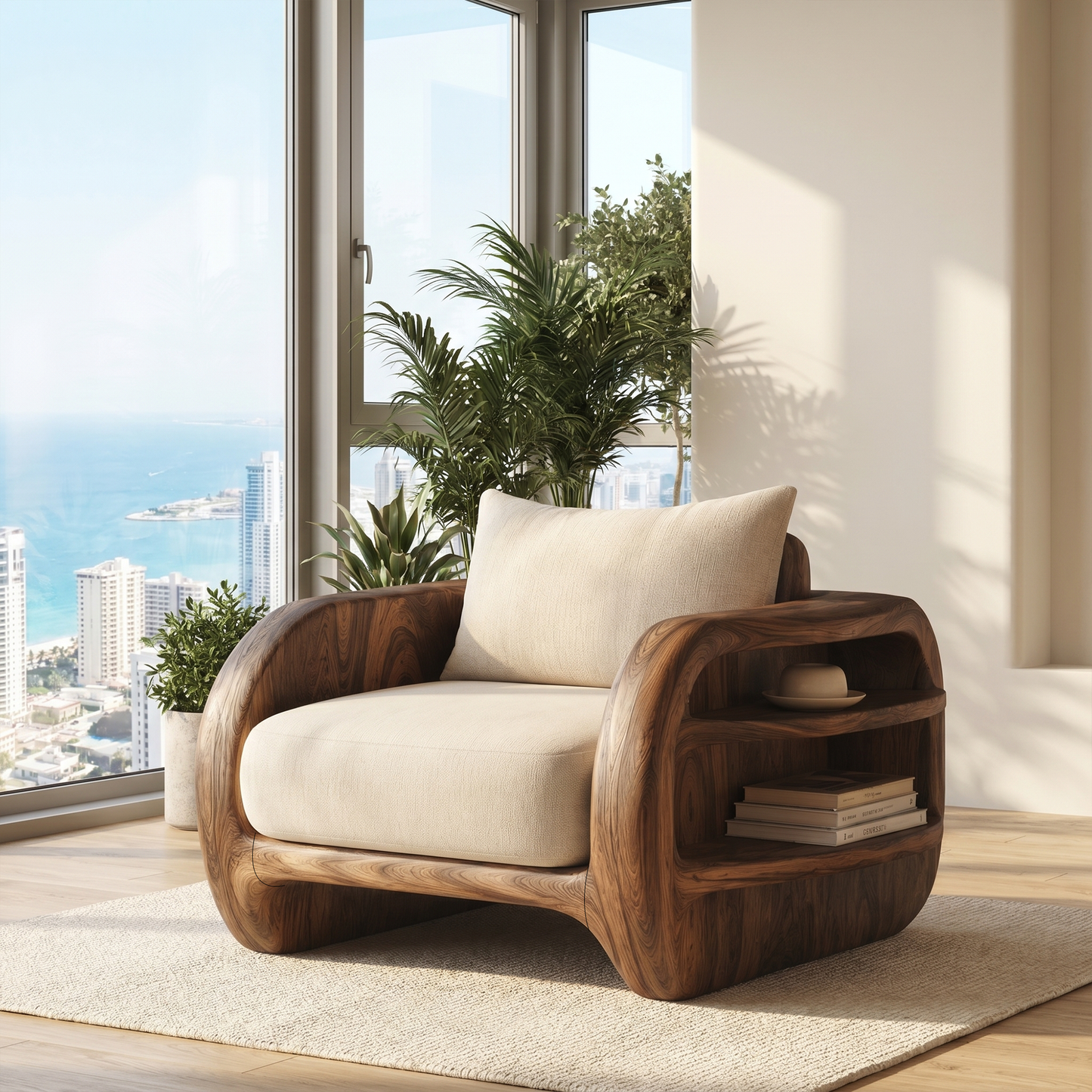 Nature Inspired Accent Chair Organic Curved Design For Living Room
