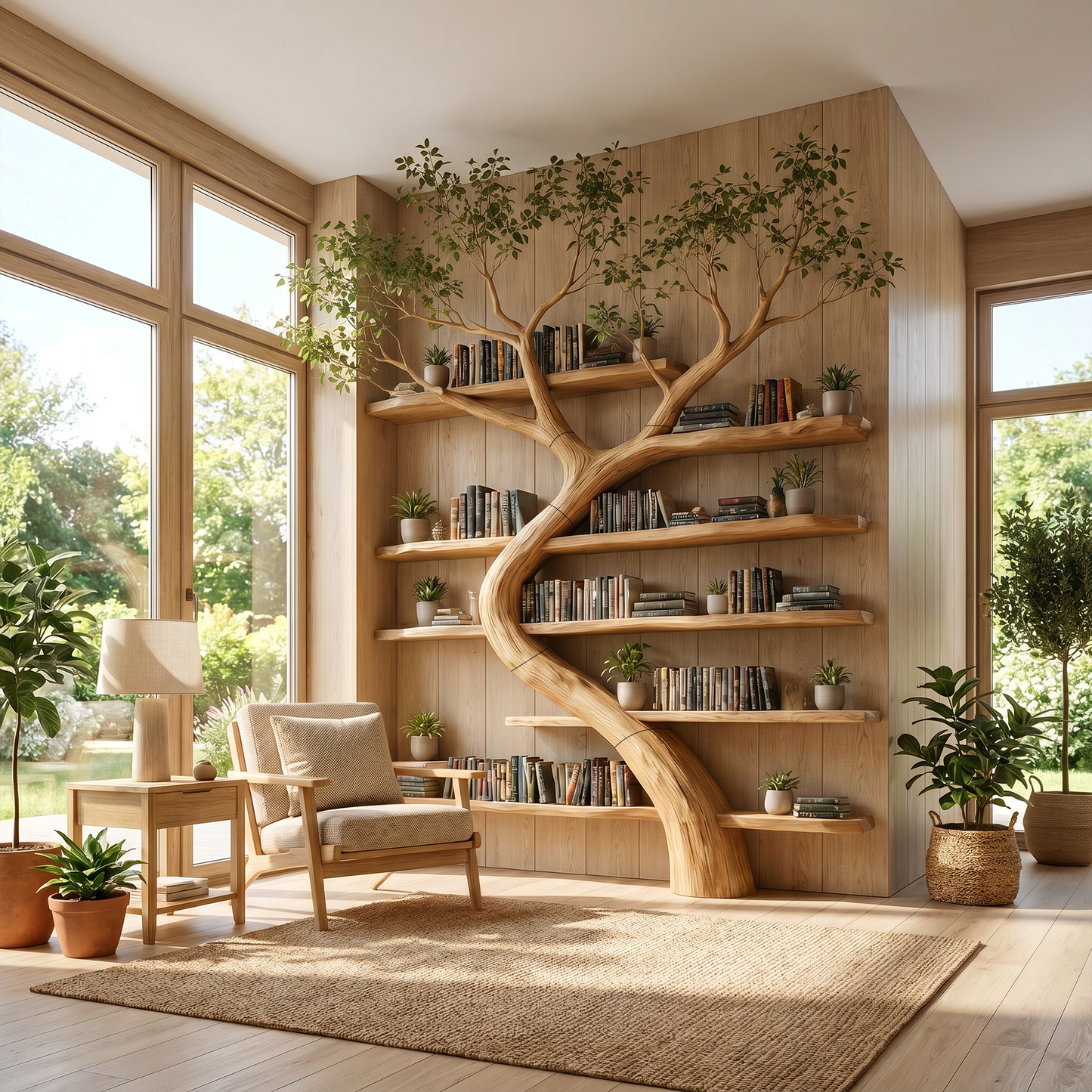 Rustic Tree Bookcase Living Room