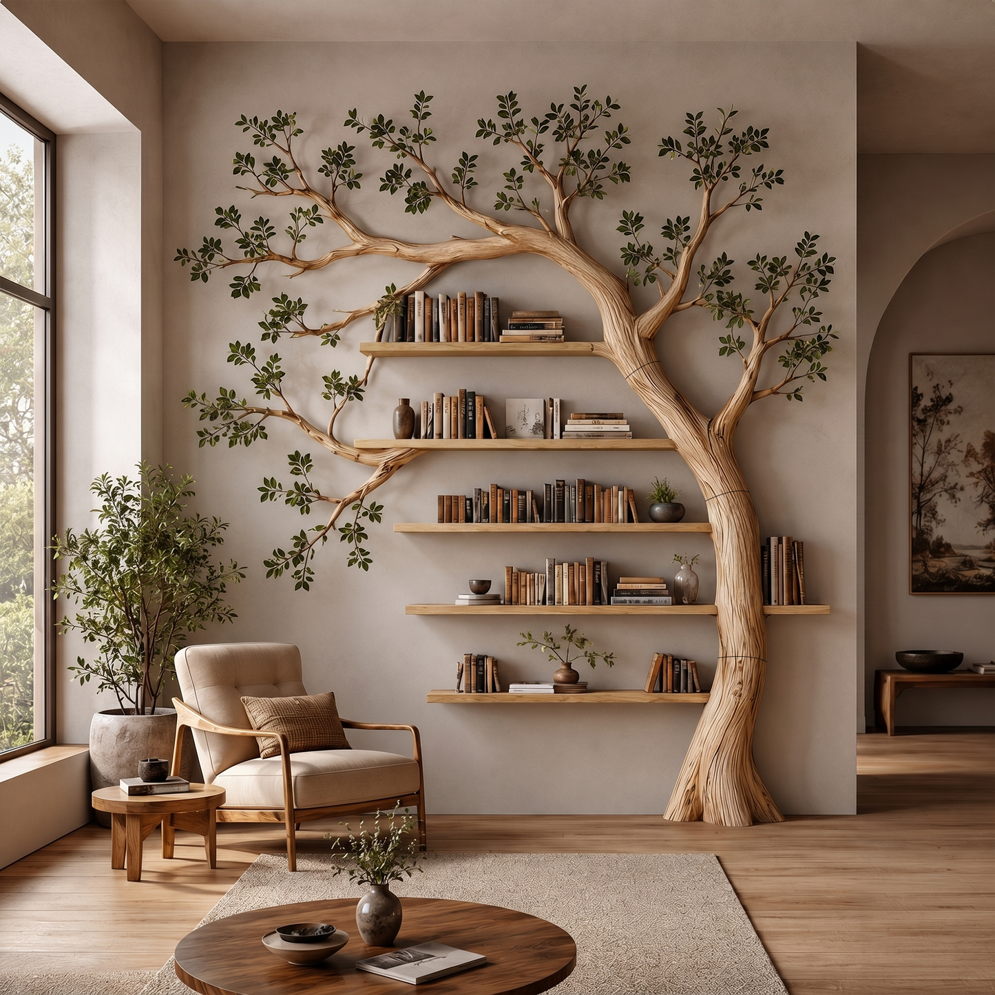 Rustic Tree Bookshelf Reading Corner Home Office Library Display