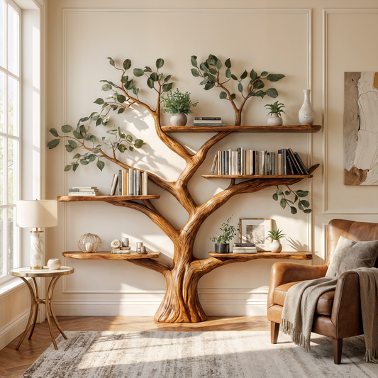 Handcrafted Tree Bookshelf Wall-Mounted Furniture Living Room