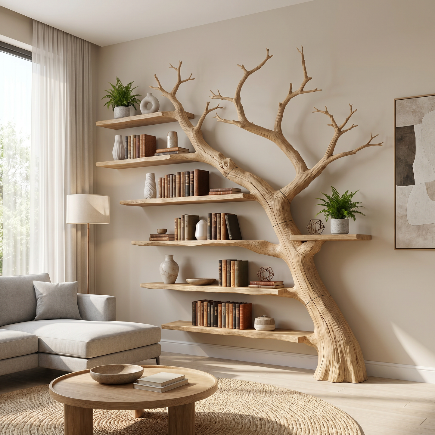 Rustic Branch Bookshelf Home Office Artistic Wall Decor