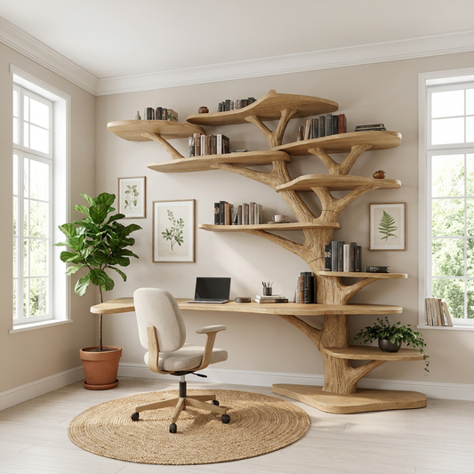Rustic Tree Bookshelf Desk Home Office Or Study Room