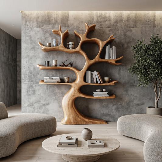 Organic Modern Tree Wall Shelf With Branch Inspired Storage For Living Room
