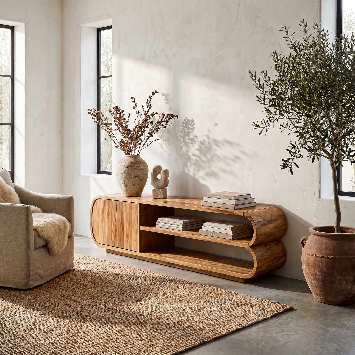 Contemporary TV Cabinet With Open Storage For Living Room