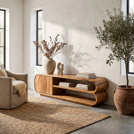 Contemporary TV Cabinet With Open Storage For Living Room