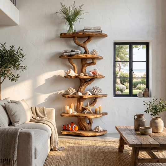 Rustic Sculptural Tree Bookshelf For Living Room And Entryway