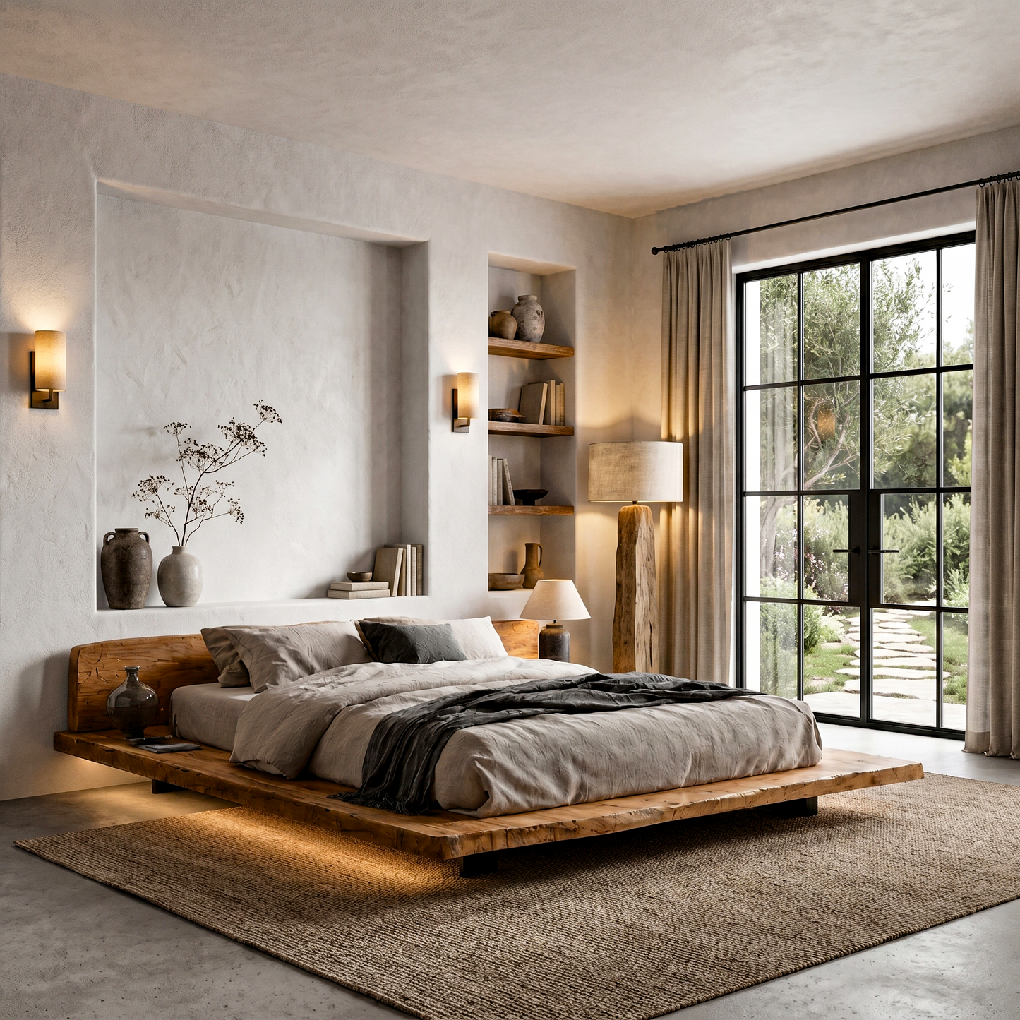Modern Platform Bed Frame With Floating Design And Headboard For Bedroom