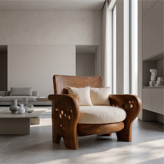 Nature Inspired Wooden Lounge Chair For Living Room
