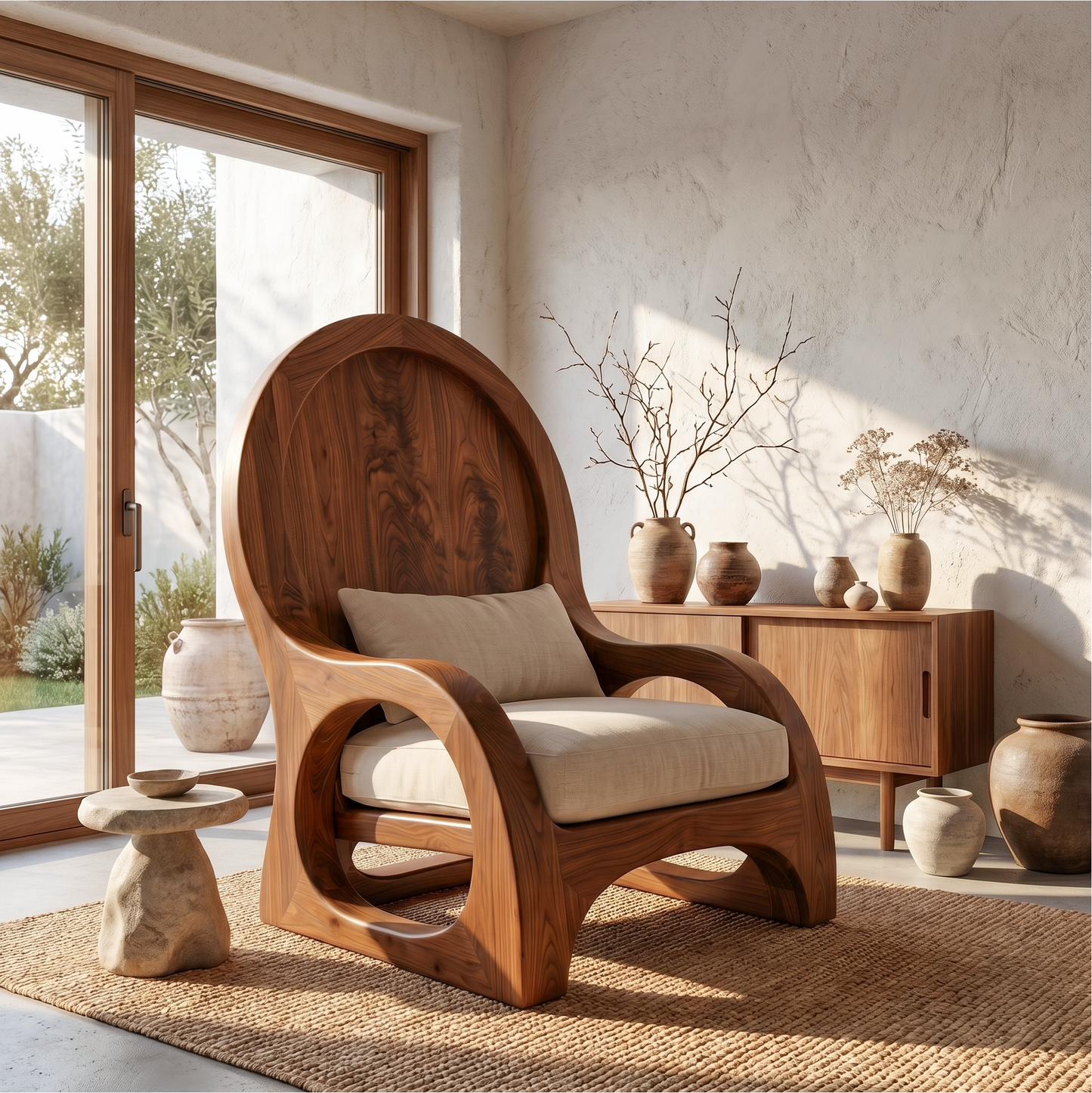 Organic Wooden Accent Chair For Living Room