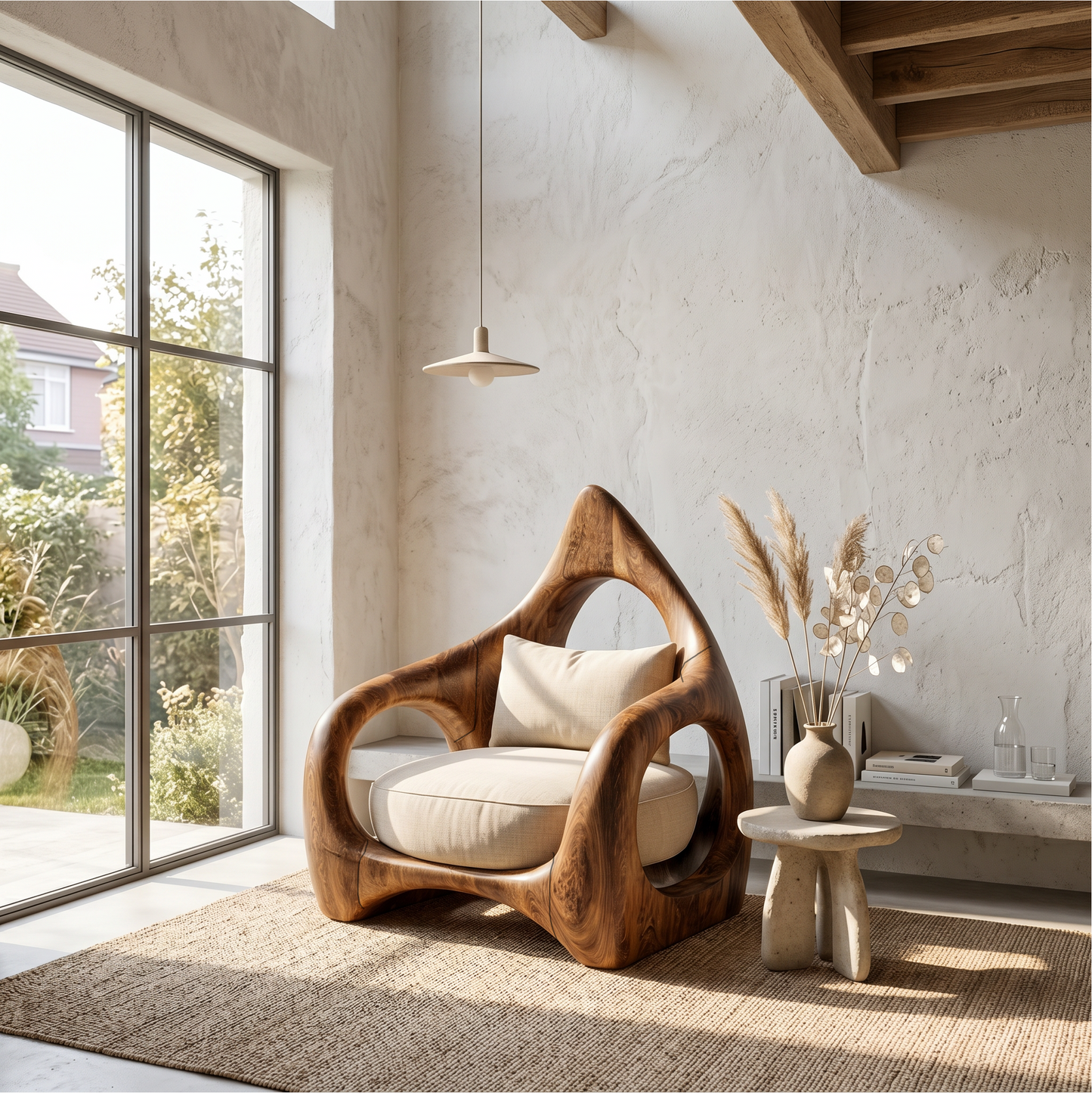 Handcrafted Leaf Back Armchair For Living Room