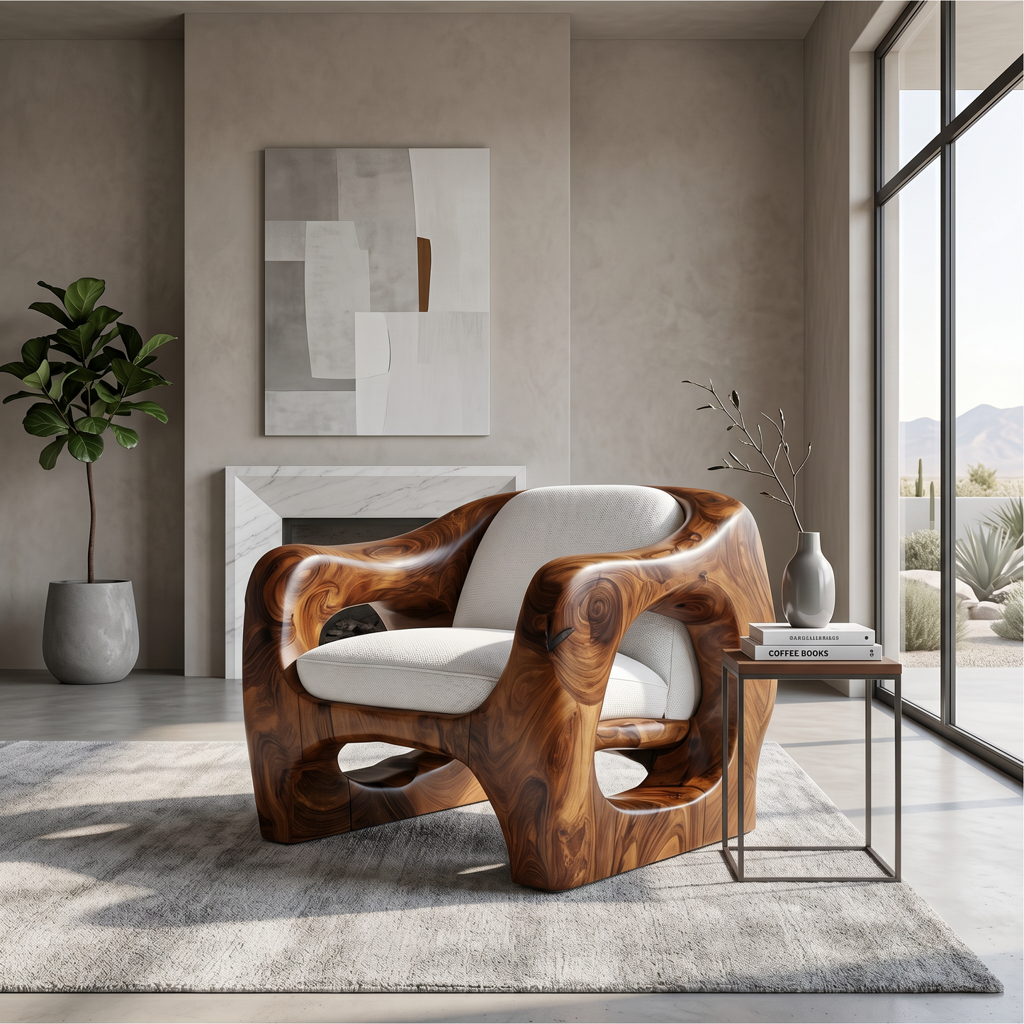Modern Organic Wooden Armchair For Living Room