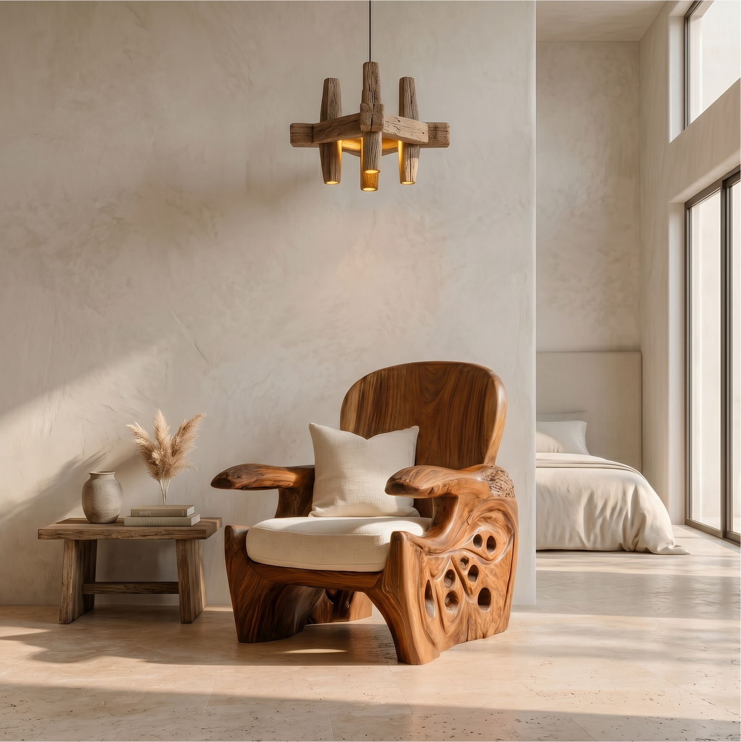 Rustic Wooden Armchair For Living Room Lounge Seating And Home Decor