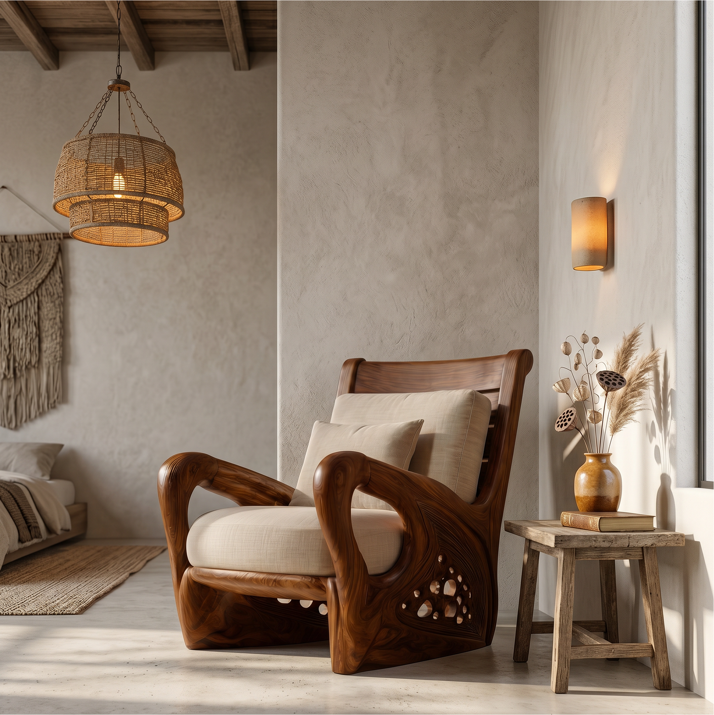 Nature Inspired Wooden Armchair For Living Room Relaxation And Comfort