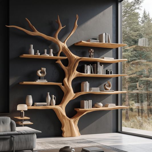 Sculptural Tree Bookcase Artistic Wooden Wall Shelf