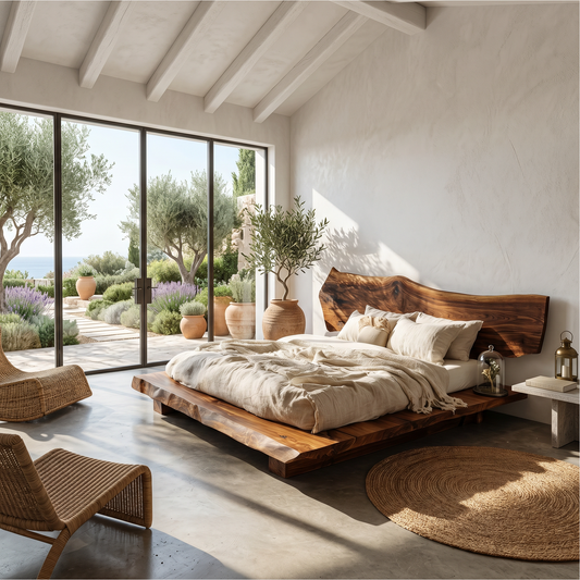 Rustic Bed Frame With Natural Wood Headboard For Bedroom