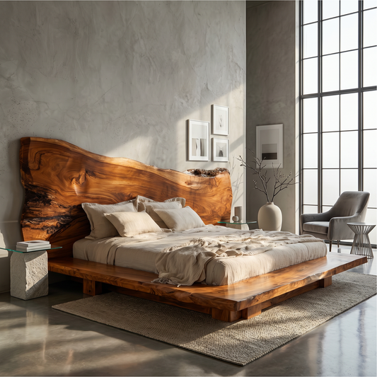 Japandi Bed Frame With Handcrafted Solid Wood Design For Bedroom
