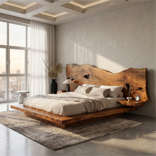 Modern Solid Wood Bed Frame With Floating Platform Design For Bedroom