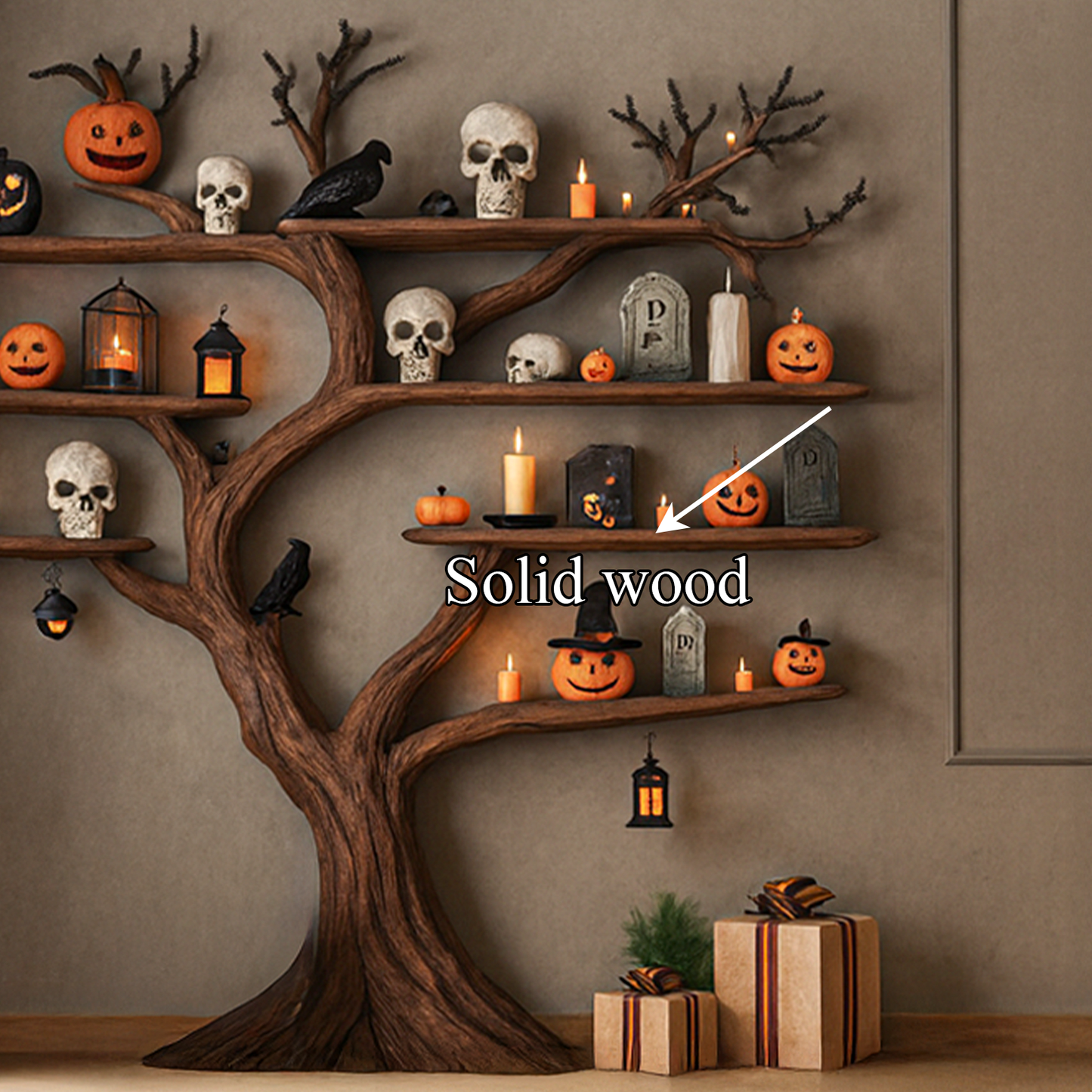 Rustic Tree Bookcase Entryway Halloween