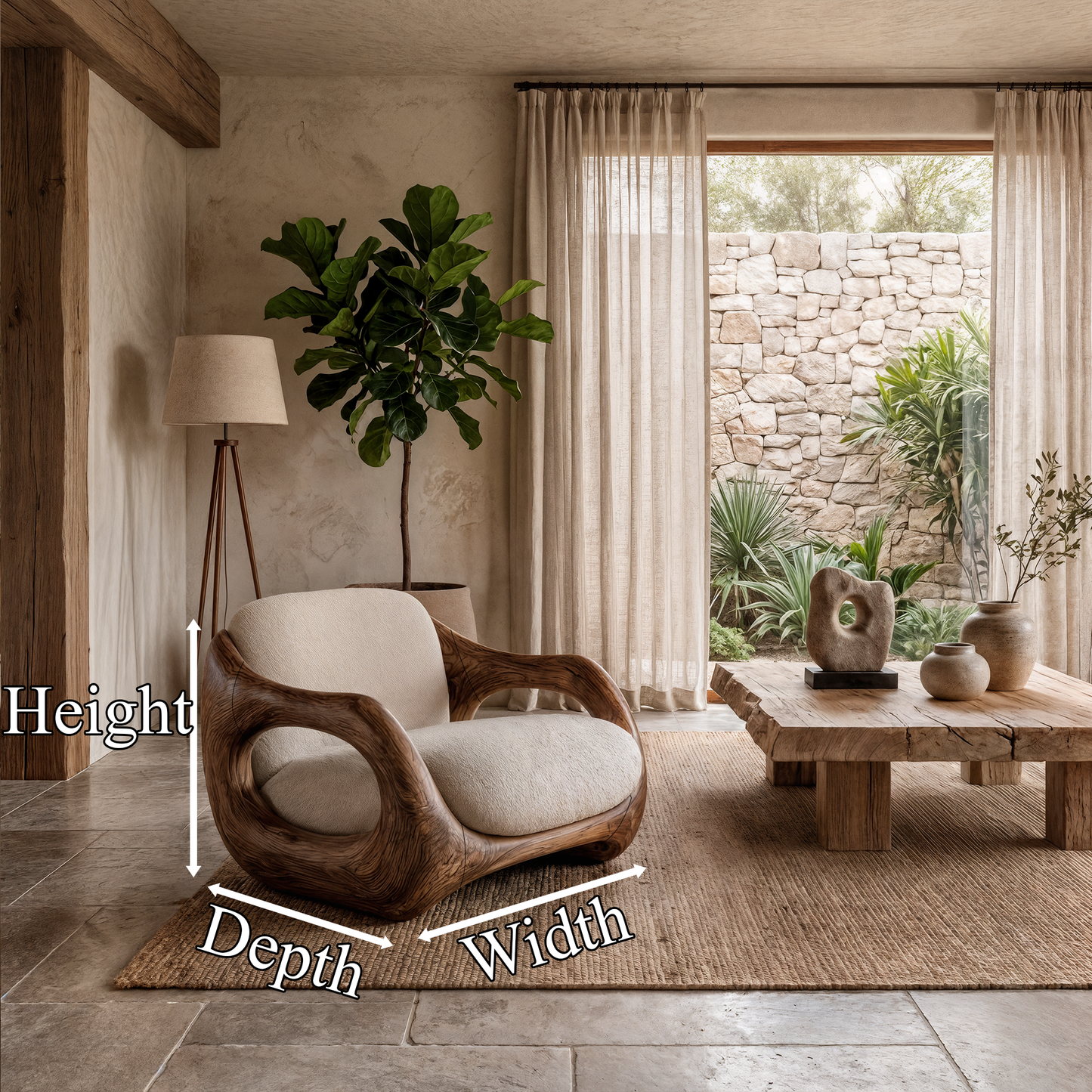 Sculptural Armchair Nature Inspired Wood Design For Living Room