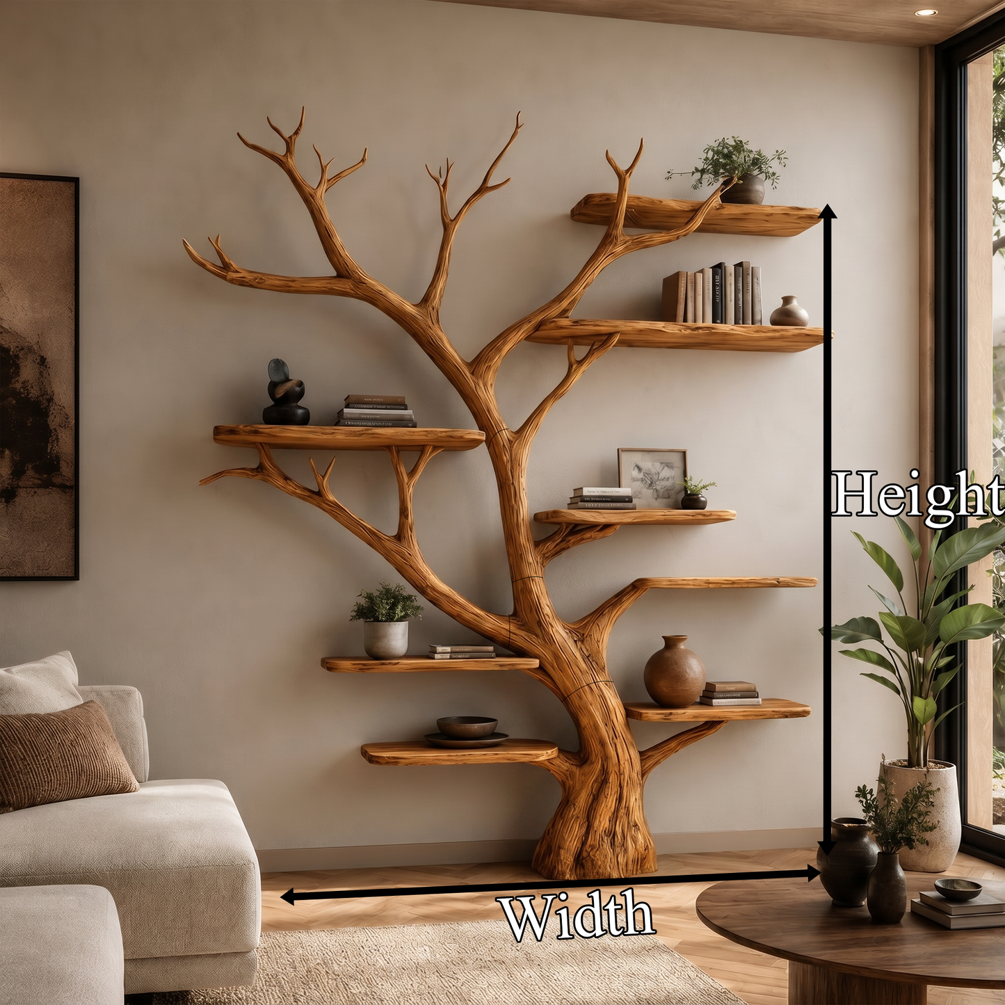 Rustic Tree Wall Bookshelf Entryway Study