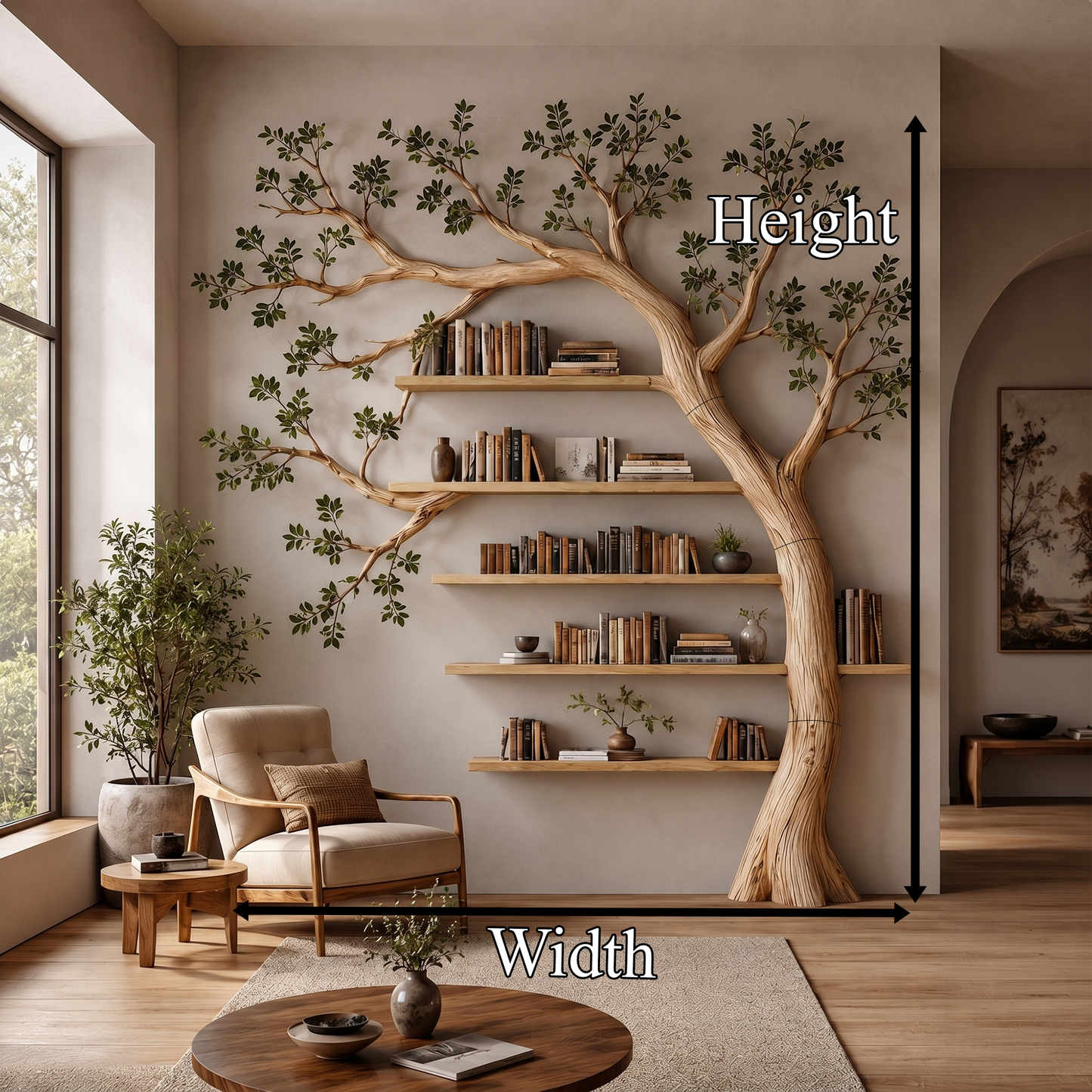 Rustic Tree Bookshelf Reading Corner Home Office Library Display