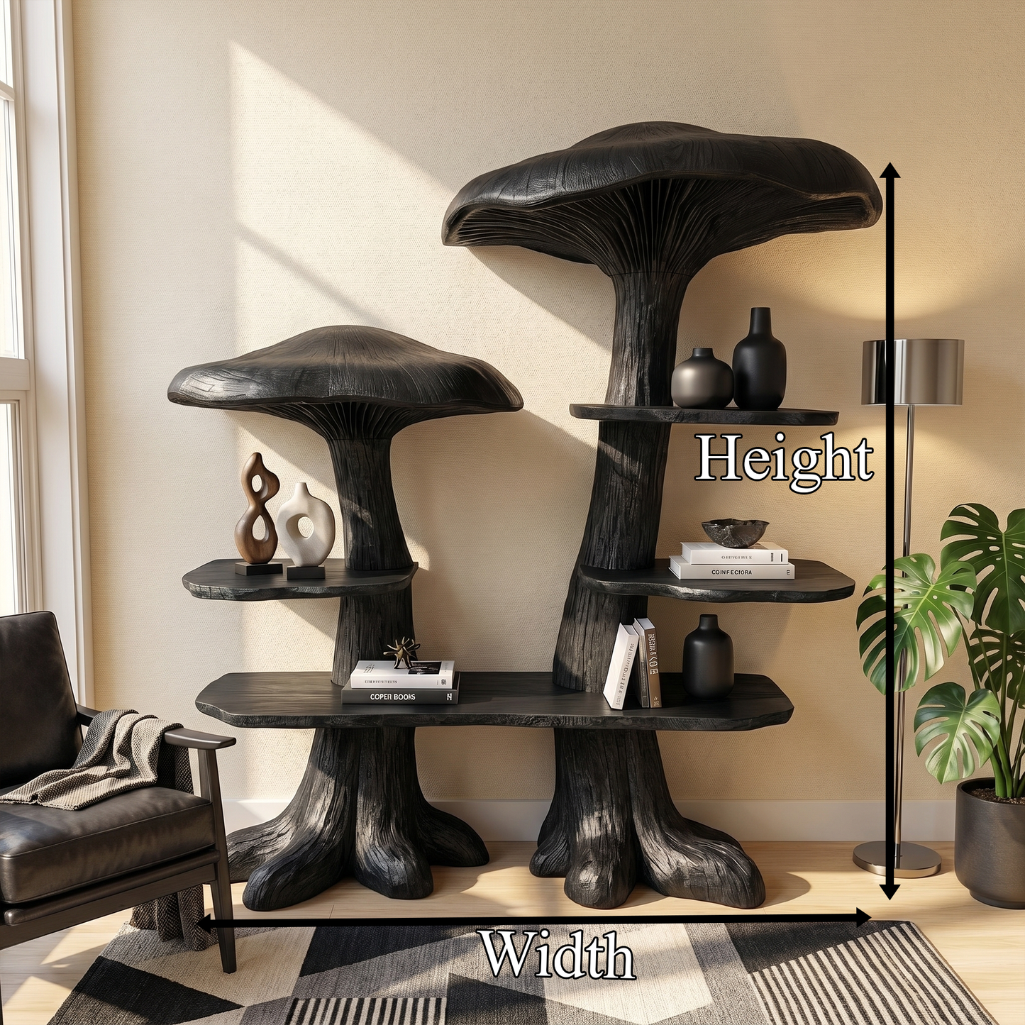 Nature Inspired Mushroom Bookshelf With Open Display Storage For Living Room