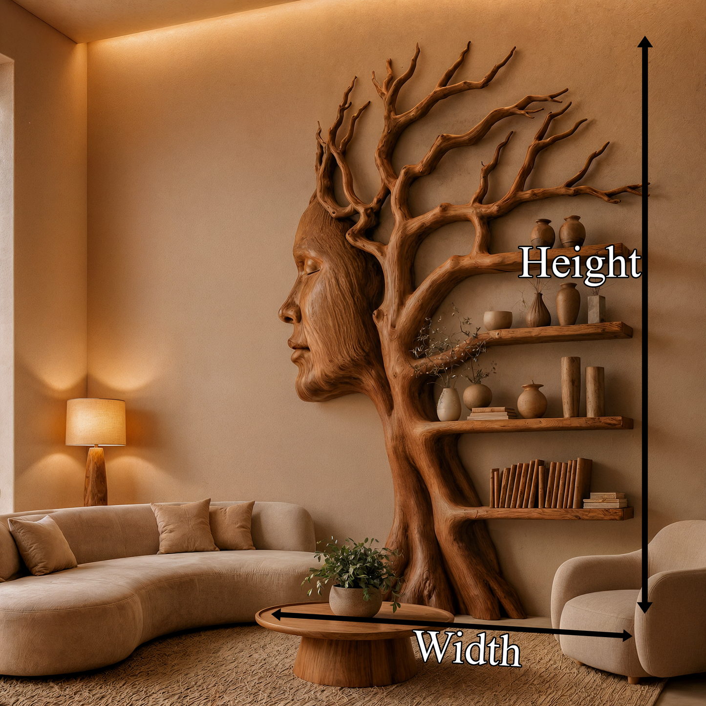 Fantasy Tree Bookshelf With Sculptural Face Design And Integrated Branch Shelves For Living Room
