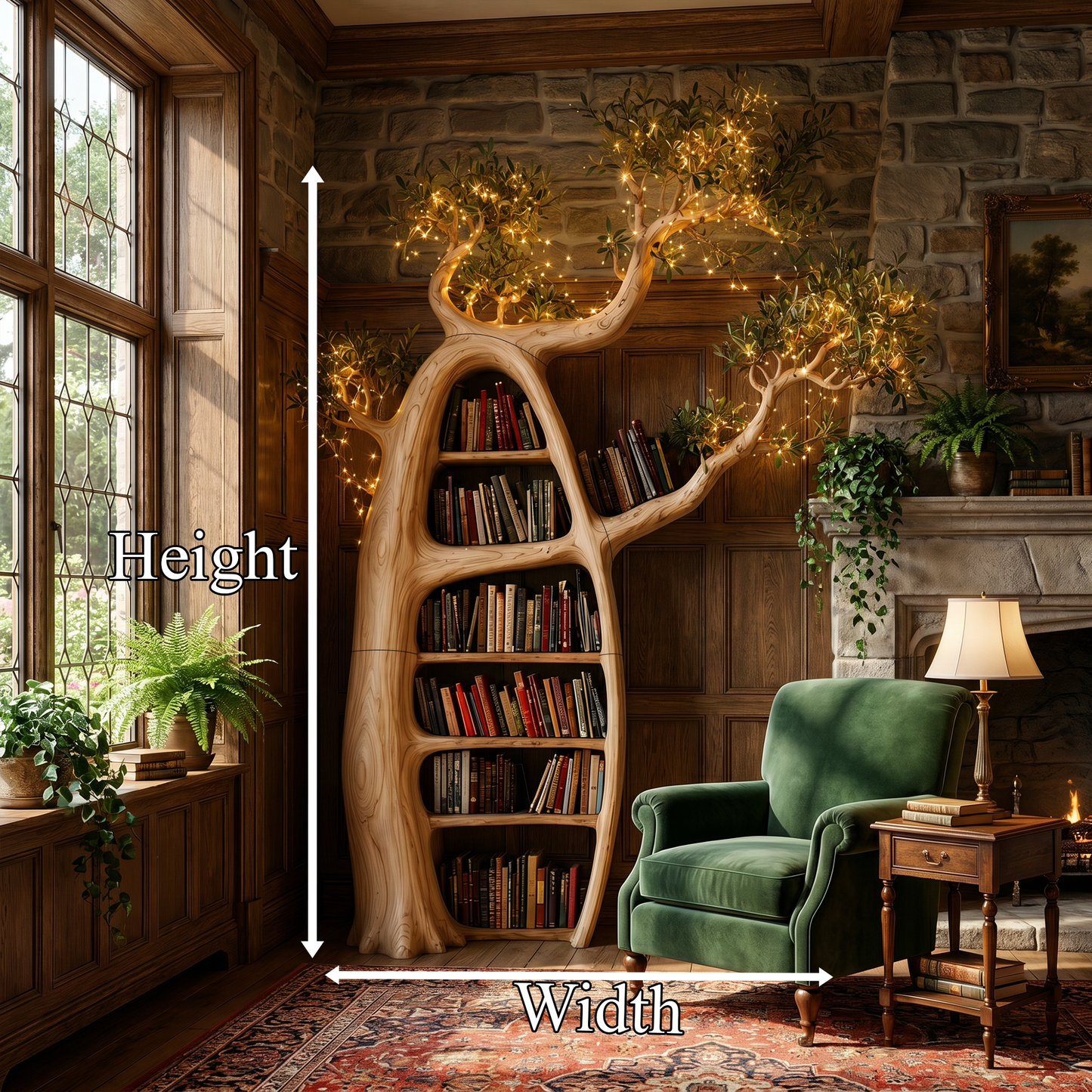 Artistic Tree Bookshelf With Illuminated Branch Crown For Living Room