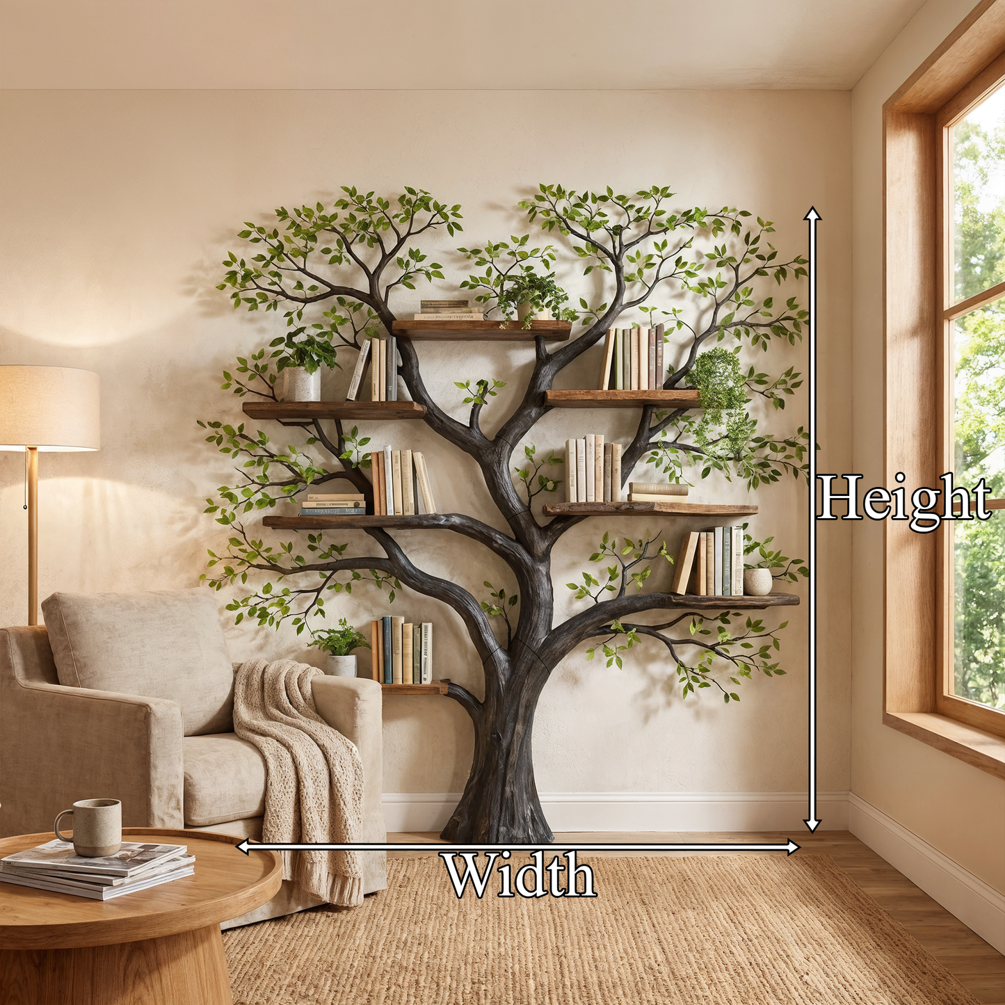 Handcrafted Tree Storage Bookcase Living Room Interior Living Wall Feature