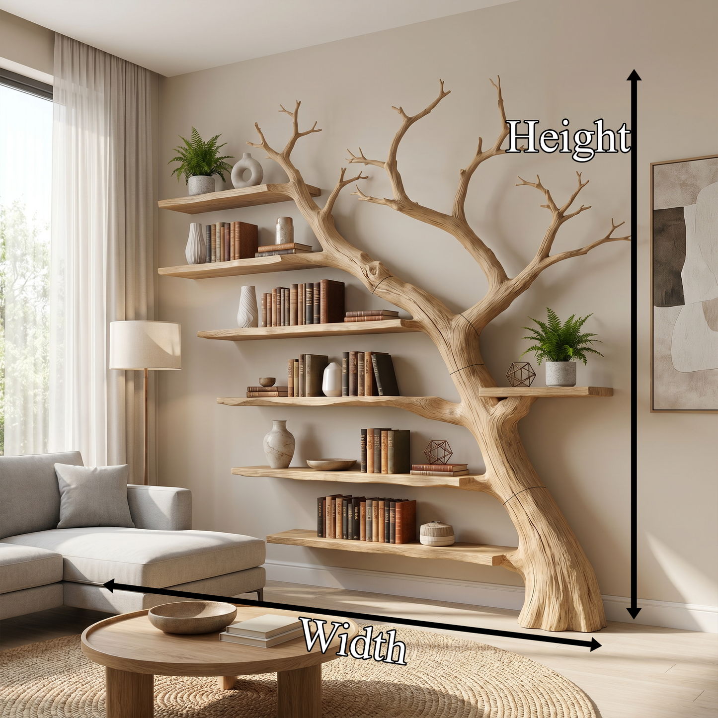 Rustic Branch Bookshelf Home Office Artistic Wall Decor