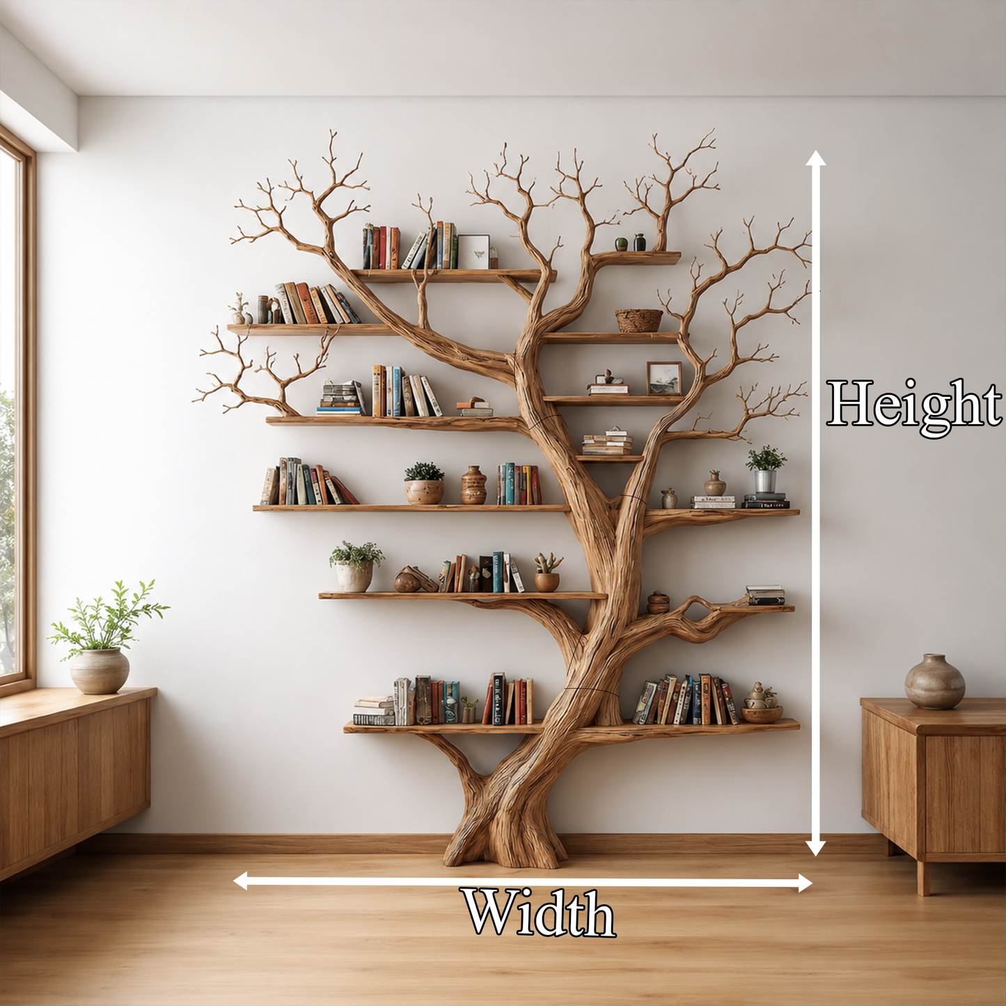 Rustic Tree Wall Bookshelf Living Guest Room