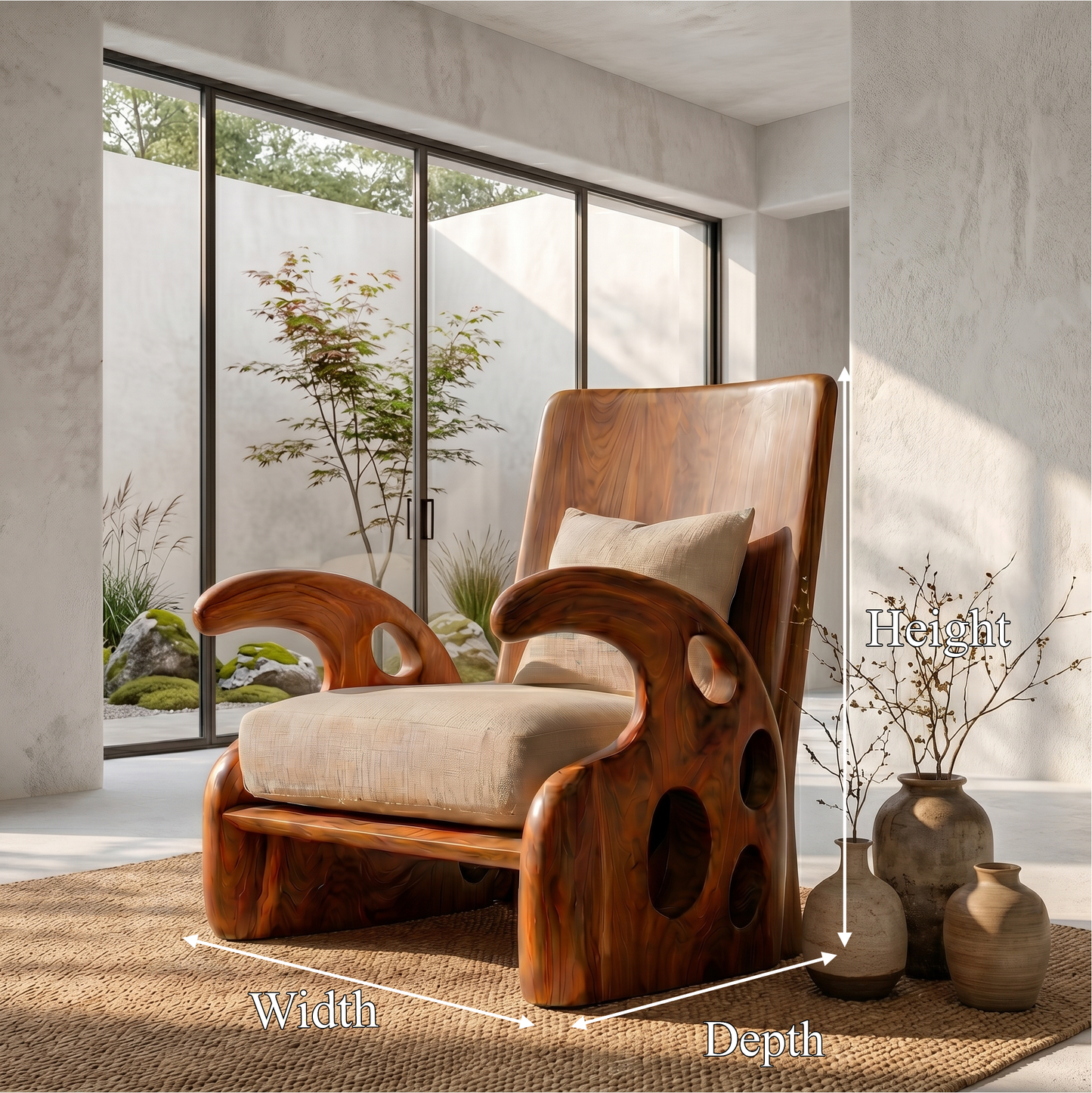 Organic Wooden Armchair For Reading Corner And Living Room