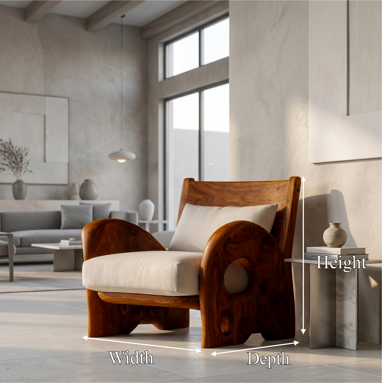 Sculptural Wooden Armchair For Living Room