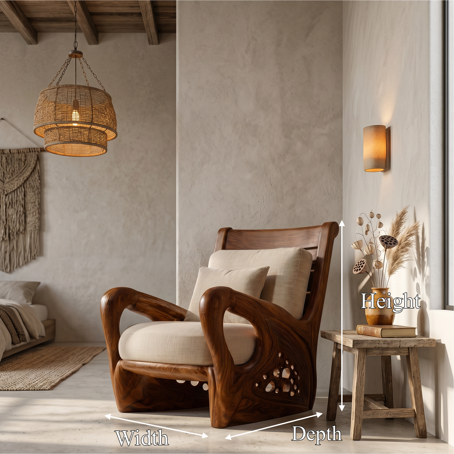 Nature Inspired Wooden Armchair For Living Room Relaxation And Comfort