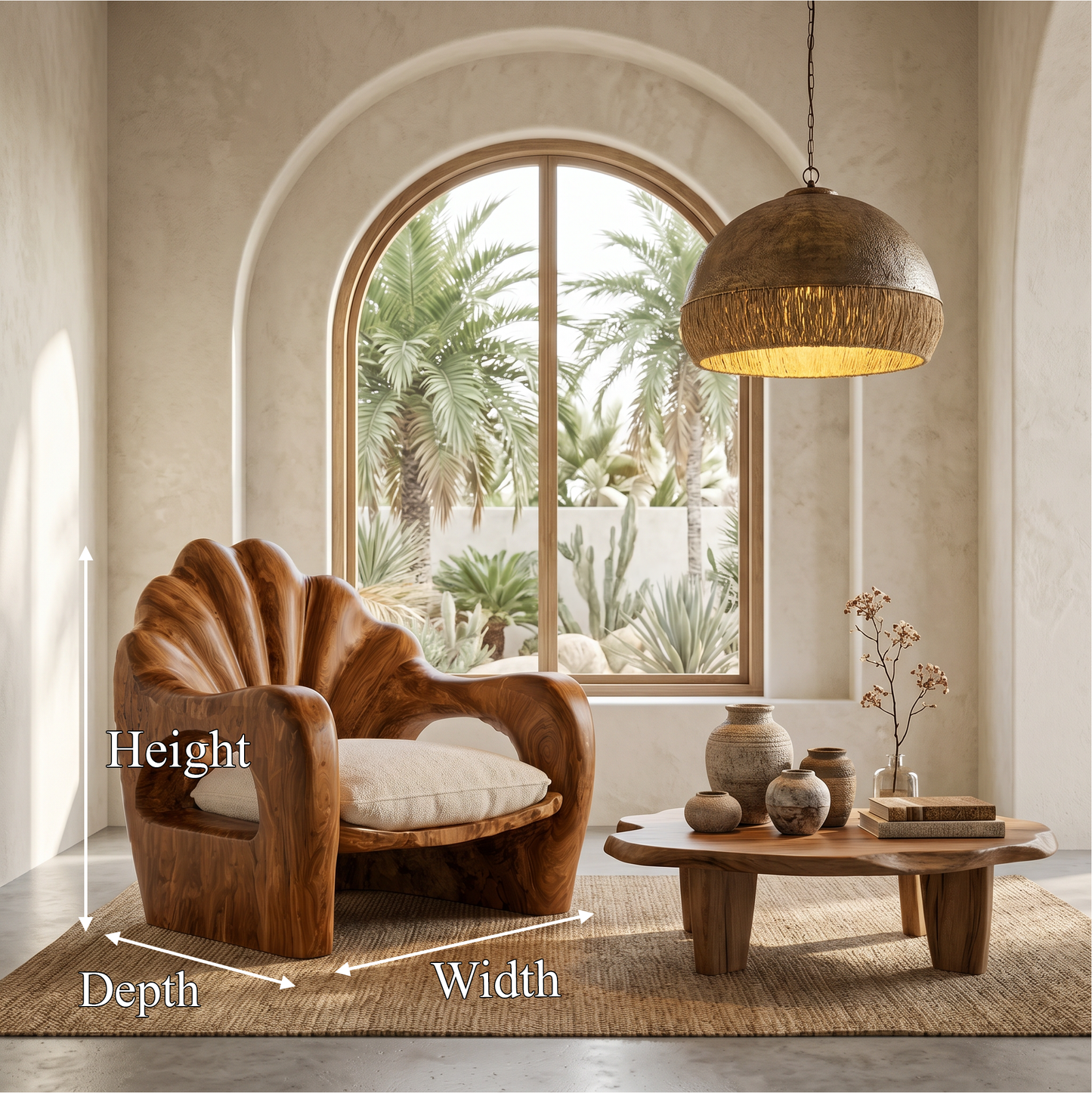 Rustic Armchair With Sculptural Solid Wood Frame For Living Room