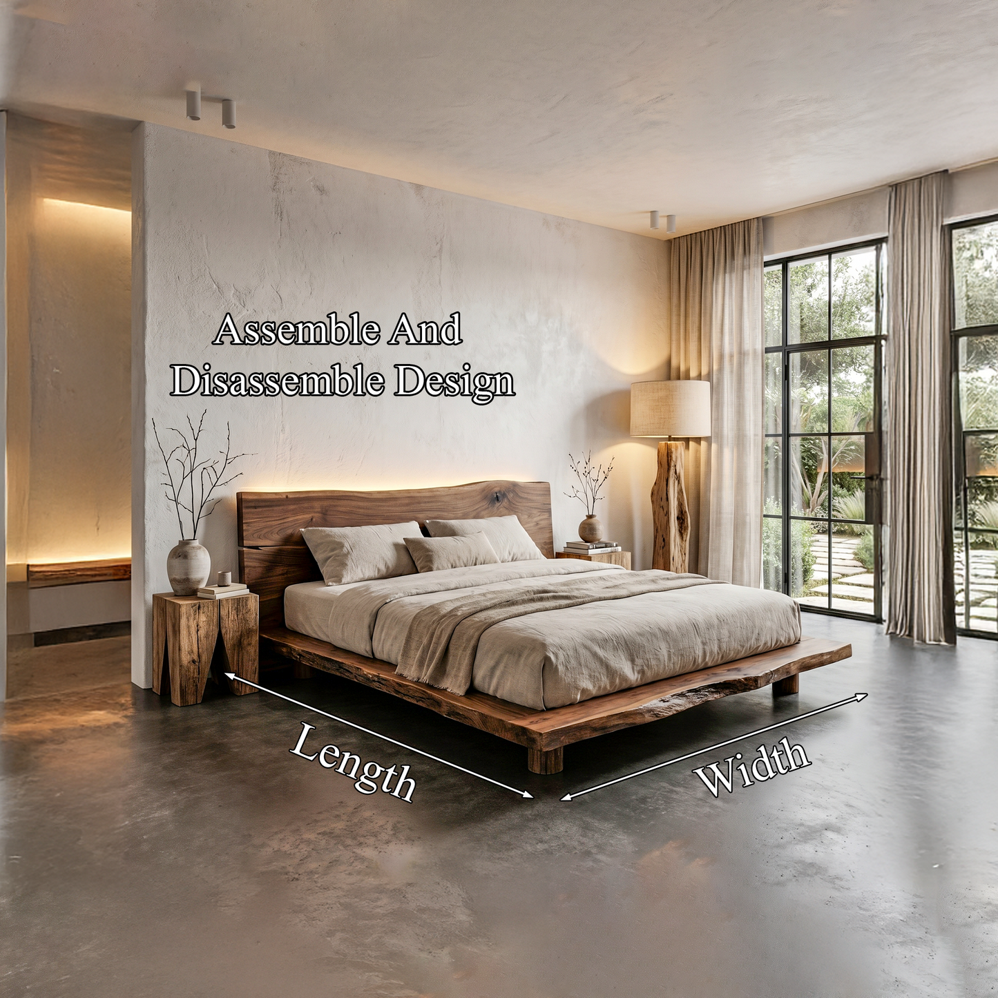 Rustic Bed Frame With Live Edge Headboard For Bedroom